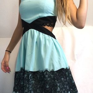 Light weight teal and black lace dress